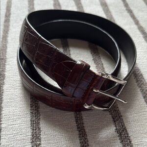 Canali Brown Croc Embossed Leather Belt